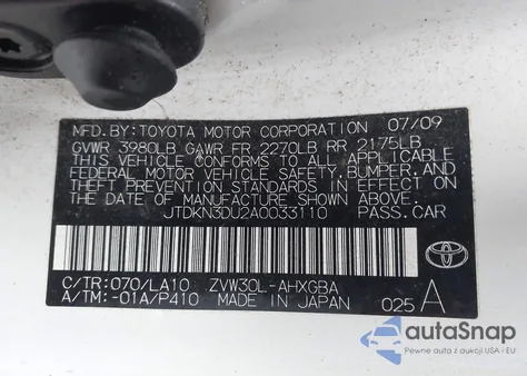 2010 Toyota Prius Iv из США, поврежденный, VIN JTDKN3DU2A0033110